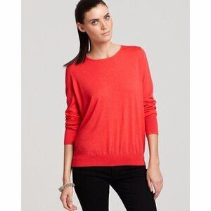 Theory Coral Pink Wool Silk Belinda B Fluidity Crew Neck Long Sleeve Knit - S
